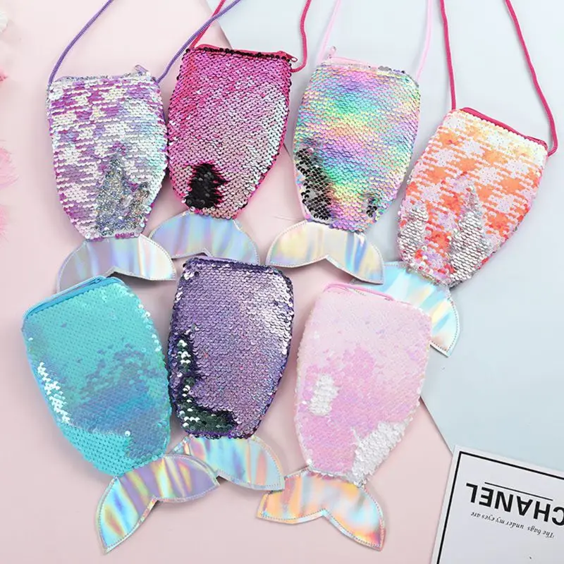 

Girls Women Shining Sequins Crossbody Shoulder Bag Beautiful Fish Tail Satchel New 2021