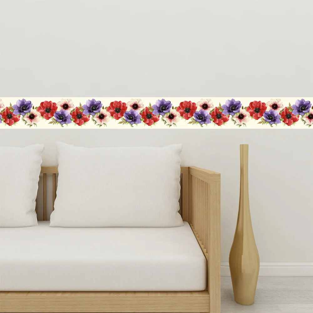 

1PC Creative Floral Pattern Wallpaper Border Sticker Waistline Wall Sticker Waterproof Self-Adhesive Border Decal for Home Bathr