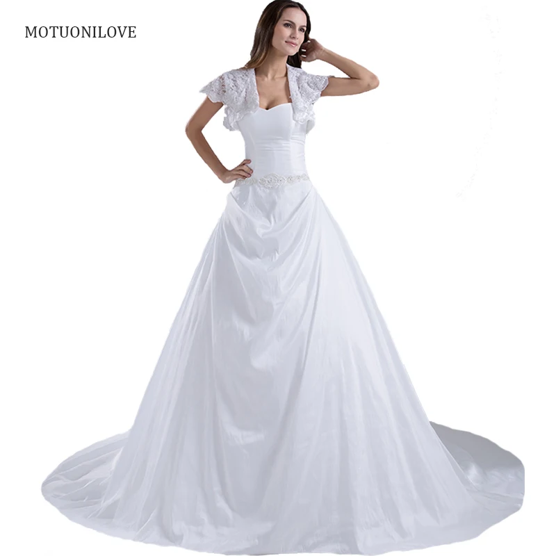 

100% Real Photos Plus size Wedding Dresses With Lace Jacket/Bolero Bridal Dress Beaded Sash A-Line Wedding Gowns Fast shipping