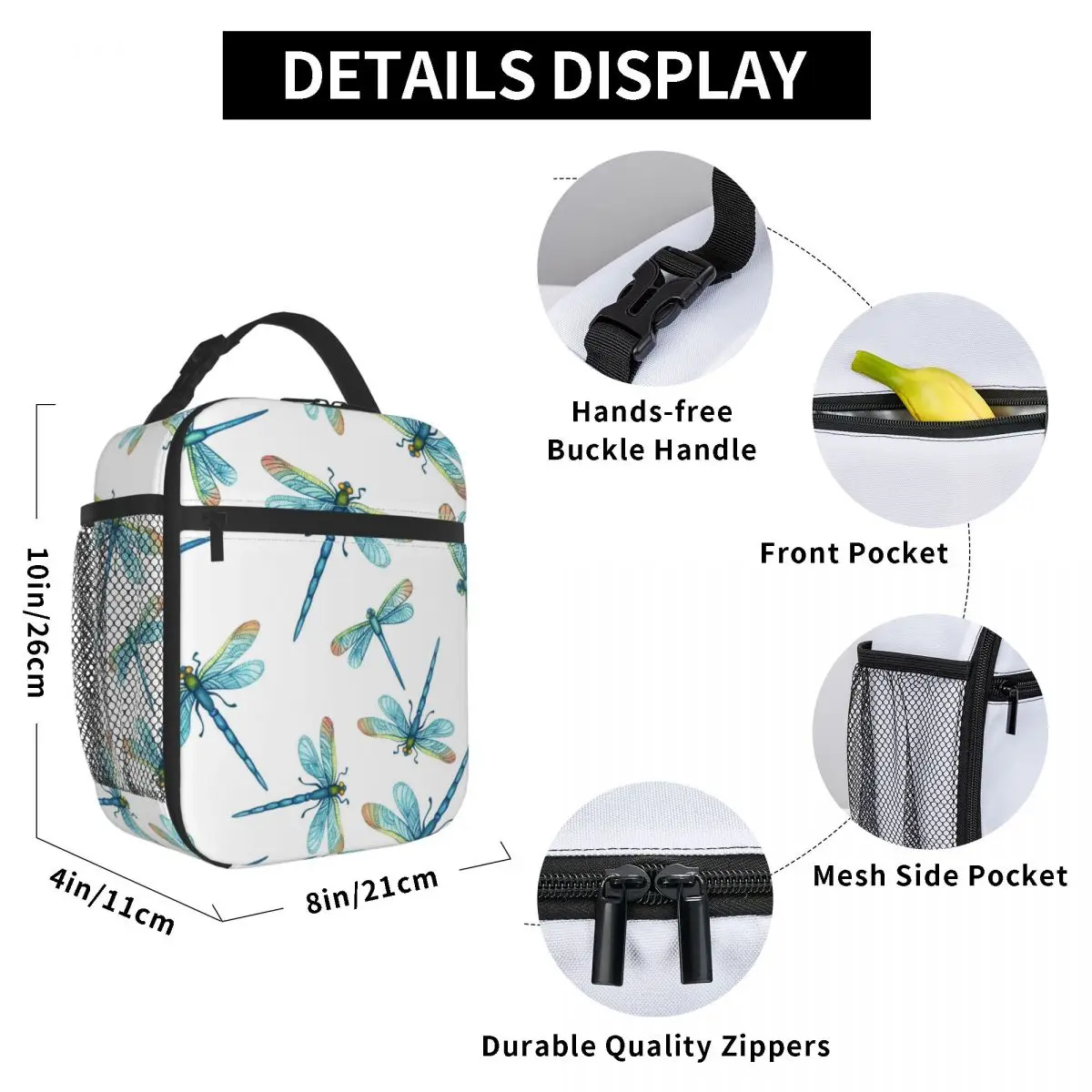 

Dragonfly Lunch Bag for Women Men Large Insulated Lunch Box with Water Bottle Holder and Pockets