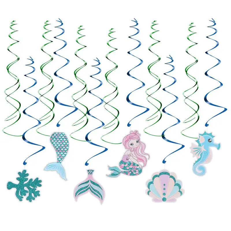 

2 Packs Of Ocean Themed Party Hanging Mermaid Spiral Ornament Summer Themed Spiral Hanging Decor Ornament Birthday Party