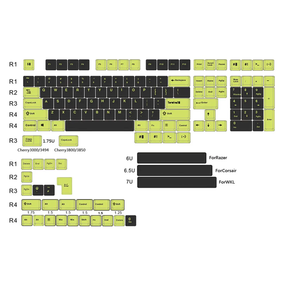 Колпачки для клавиш Cherry Mx Switch Механическая игровая клавиатура с черно зеленым