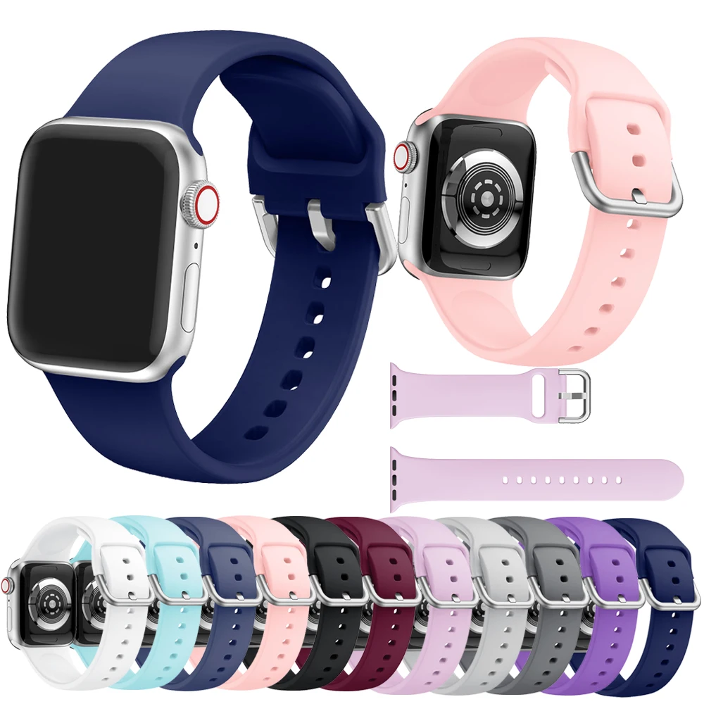 Мягкий силиконовый спортивный ремешок Apple Watch 5 4 3 2 1 38 мм 42 Iwatch series5 резиновый 40 44