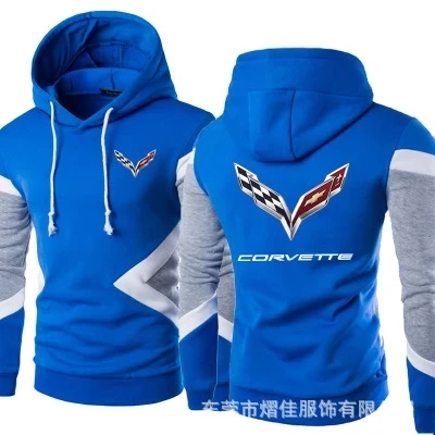 

2021 New Spring Autumn Fashion Men Pullover Sweatshirts Corvette Logo Patchwork Casual Cotton Hoodies Clothing 5 Color