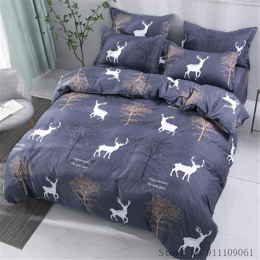 

Home Textile Milu Elk Cartoon Bedding Set Duvet Cover Pillowcase Sheet Deep Blue Pattern Linens for Children and Adult Bedclothe