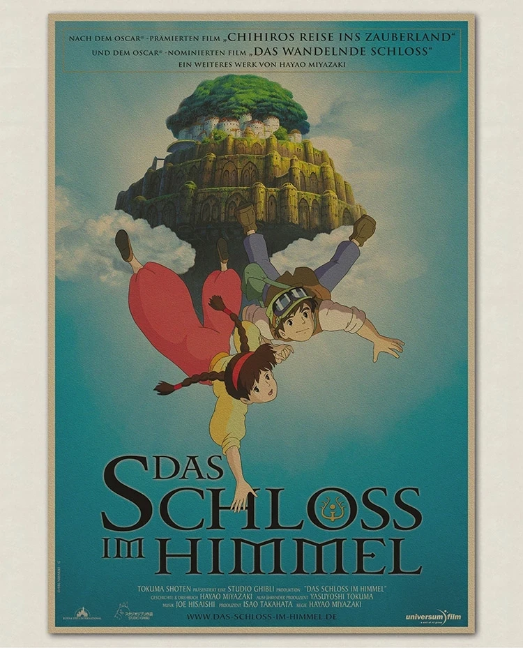 

classic animation cartoon Laputa: Castle in the Sky Miyazaki Hayao Retro Poster Vintage poster Wall Decor For Home bar kid room