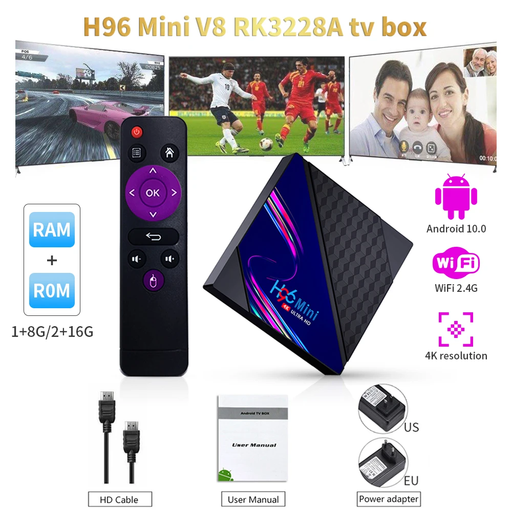 

ТВ-приставка Android Tv Box RK3228A h96 Mini, 4k UHD, USB, Wi-Fi, 2,4 ГГц и 5 Гб ОЗУ, 16 Гб памяти