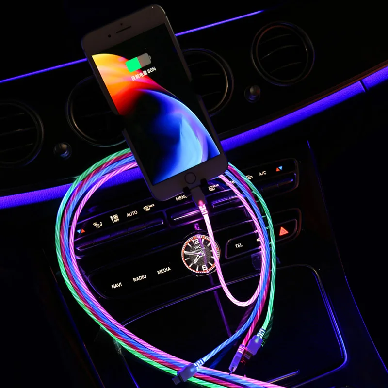Автомобильный светящийся USB-кабель светодиодный быстрой зарядки и передачи