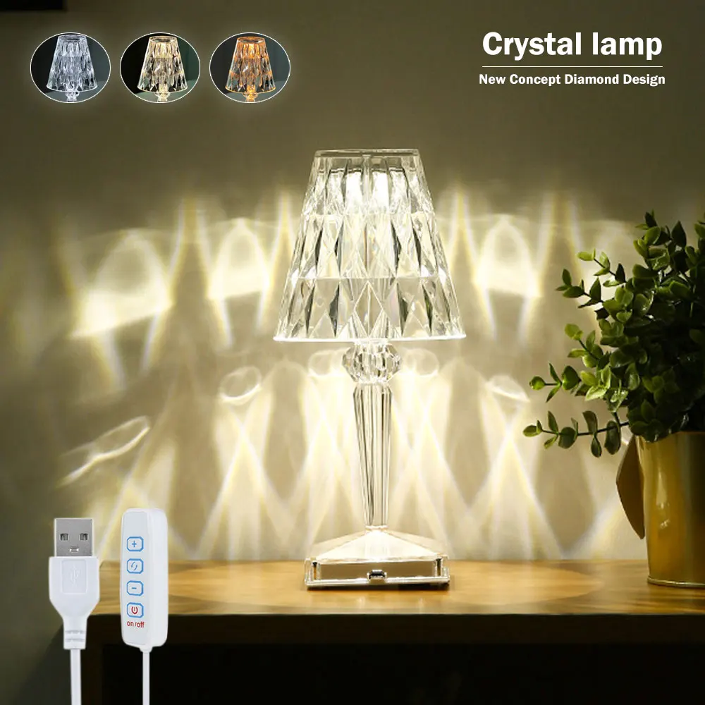 

Новая Алмазная Хрустальная настольная лампа светодиодсветодиодный атмосферная лампа USB акриловая декоративная лампа бар Спальня прикрова...