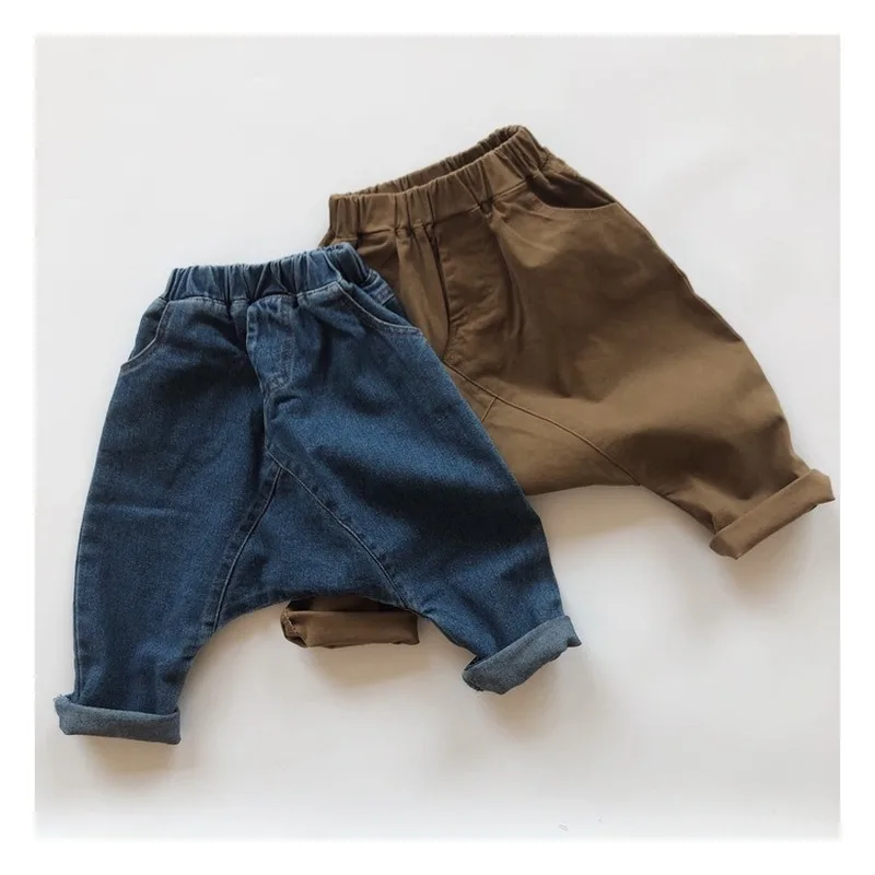 

WLG Boys Girls Pants Kids Trousers Fall Blue Brown Harem Pant Baby Casual All Match Bottoms for 1-5 Years