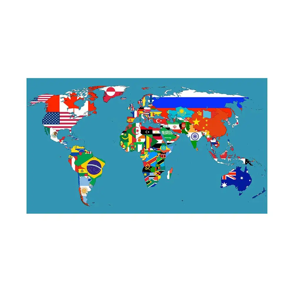 

Нетканый материал для декора стен, 150x225 см, сделай сам, Карта мира с изображением национальных флагах, декоративная карта