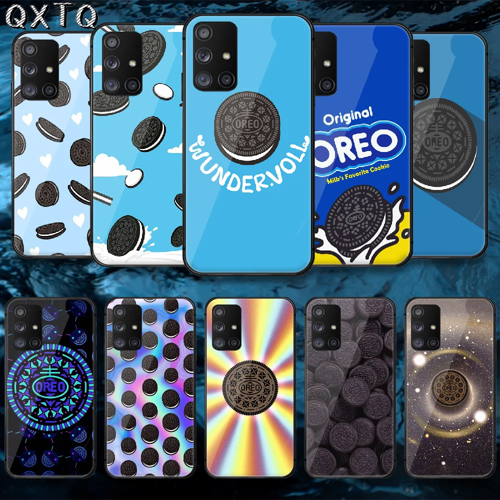 

QXTQ Milk Oreo Biscuit Tempered Glass Phone Case Bag Cover For Samsung Galaxy A 10 12 20E 21 30 32 50 40 51 52 70 71 72 Cover