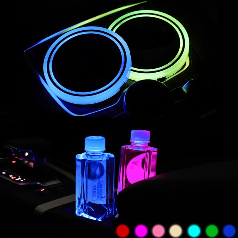 2 шт. Автомобильный светодиодный держатель для чашки воды нижний коврик RGB