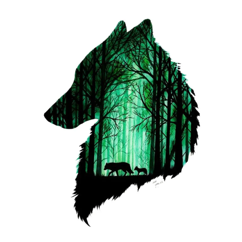 

Two Wolves In The Forest PVC Motorcycle Car Sticker Cover Scratches Waterproof Car Window Body Decorative Stickers Accessories