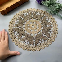 new gold 3d lace round embroidery table place mat christmas pad cloth placemat cup mug wedding tea coaster napkin doily kitchen