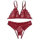 Комплект нижнего белья женский кружевной, комплект нижнего белья из бюстгальтера и стрингов, цвет черный, красный, 604