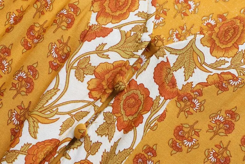 Женское винтажное платье с цветочным принтом желтое пляжное богемное Макси