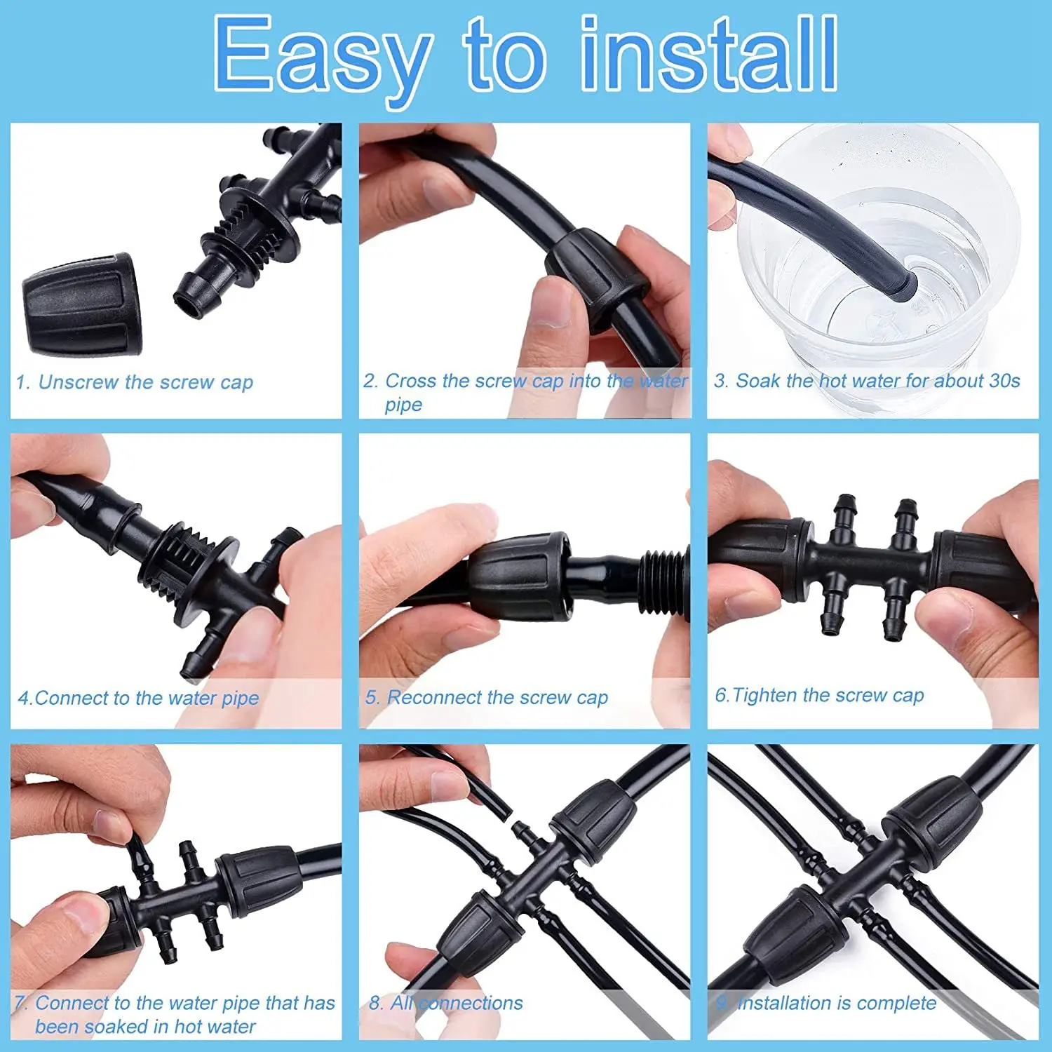 10PCS Barbed Tee Irrigation Tube Anti-Drop Premiun Fitting with 200PCS Adjustable Micro-Type Drip System | Дом и сад