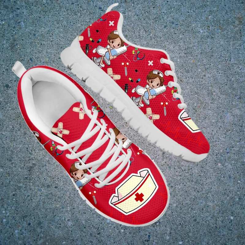 

KUILIU 2021 Red Shoes Women Nurse Flats Sneakers Brand Designer Air Mesh Lightweight Female Outdoor Sport Shoes Running Platform