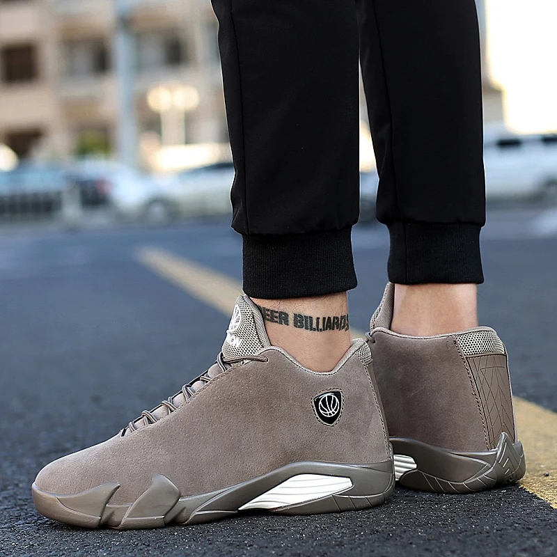 

New Men Basketball Shoes Men's Shock Absorption High-top Basketball Nubuck Leather Neakers Outdoor Coach Sports Shoes for Male