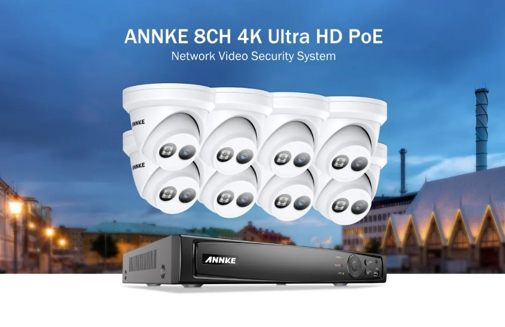 ANNKE 8CH 4K Ultra HD POE сетевая видео система безопасности 8MP H.265 NVR с 8 шт 8MP 30m EXIR ночного видения Всепогодная IP камера