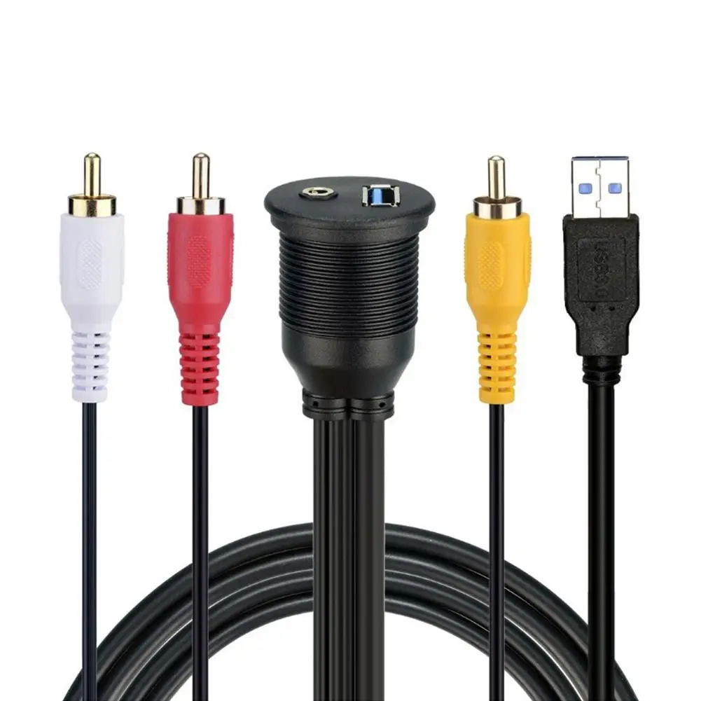 

1M USB3.0AM/AF + DC3.5F/3RCA Socket Lead Aux Extension Cable for Dashboard Panel Motorcycle Boat Waterproof Hot