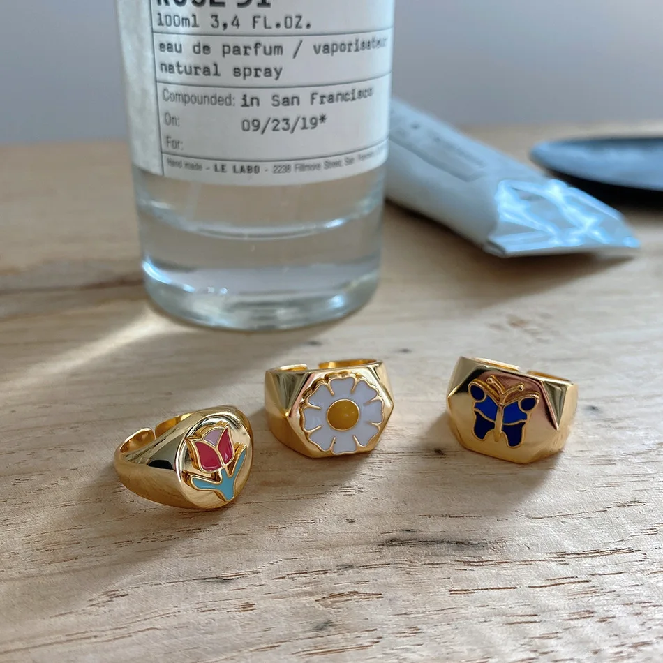 

Daisy butterfly tulip rings for women 925 sterling silver ins cool 18k gold department web celebrity Handmade jewelry Christmas