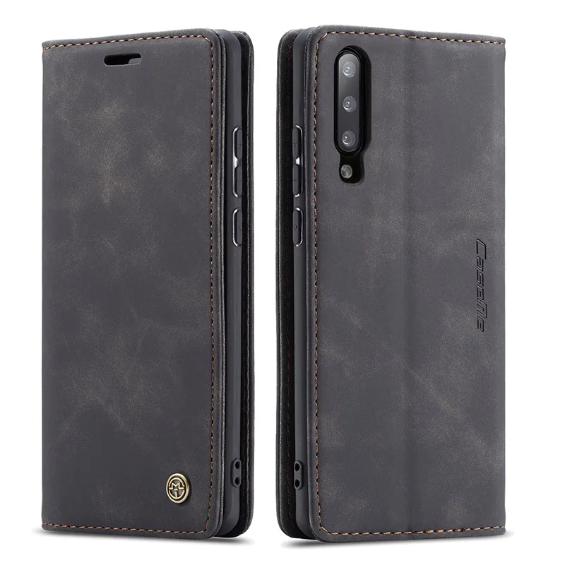Кожаный чехол для samsung Galaxy A50, A70, A40, A30S, A20E, A10, A80, M10S, M20, чехол-бумажник с откидной крышкой, отделениями для карт, бизнес-чехол на магните - Цвет: black