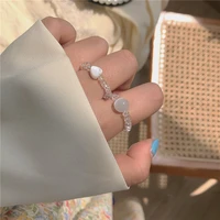 heart shaped shell opal white beaded ring elegant party romantic cute jewelry korean fashion elastic rope niche ring jewelry