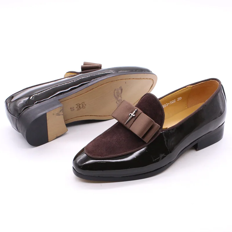 Детские туфли из лакированной кожи и замши вечерние Лоферы без застежки на