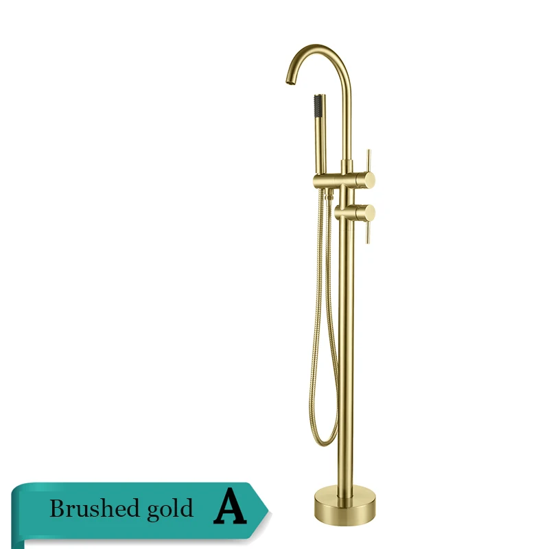 brushed gold Напольный хромированный кран для ванны и ванны, стоячий смеситель для ванны, однорычажный смеситель для ванны - Цвет: brushed gold