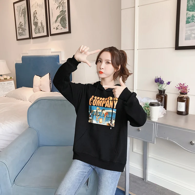 Толстовки женские с простым принтом Kawaii Ulzzang Harajuku мягкие модные весенне-осенние