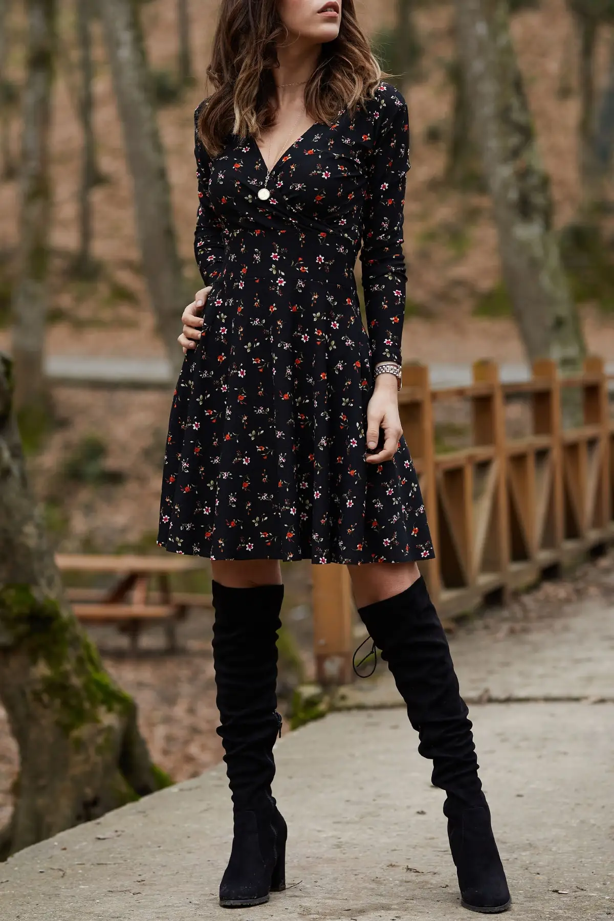 

Floral Pattern Double Breasted Dress