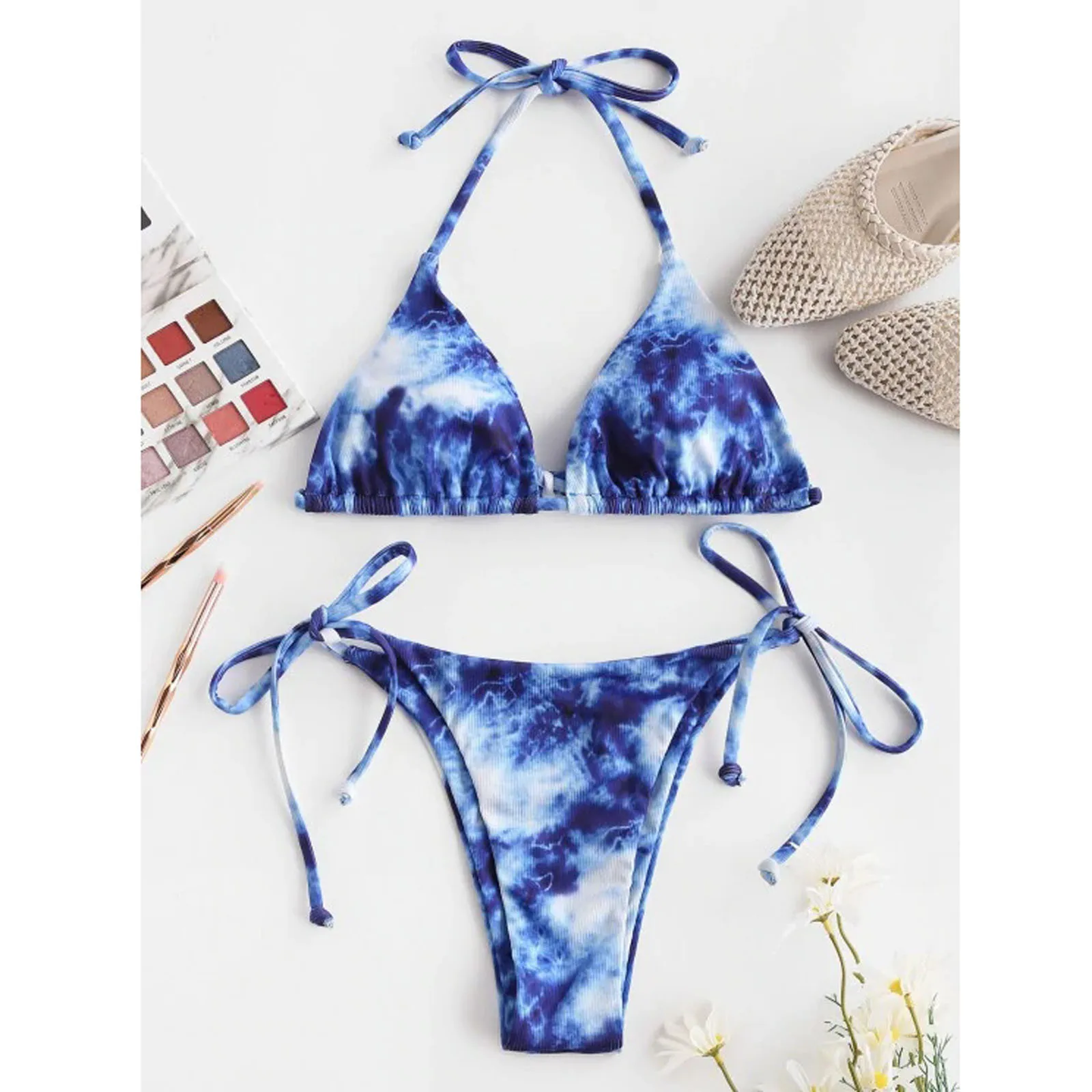 

Sexy Women's Swimwear Colorful Tie Dyed Print Swimsuit Two Piece Halter Bikinis Set Bathing Swim Suit 2021