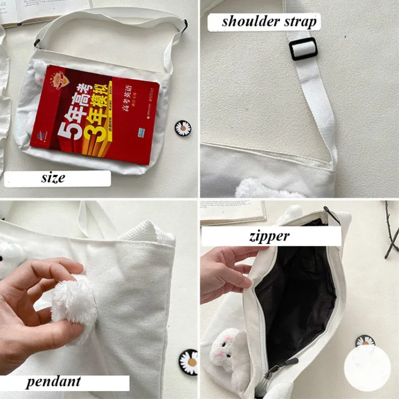 

Shopping Bags Women Cute Harajuku Japanese-style Students Canvas with Pendant Casual All-match Ulzzang Girls Vintage All-match