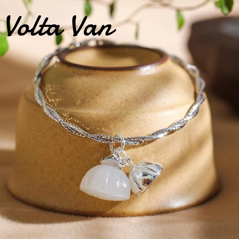 

Volta Van 925 Sterling Silver Charm Bracelets Natural Jade Lotus Flower Trendy 2022 New Fine Jewelry Fashion Concise Bracelet