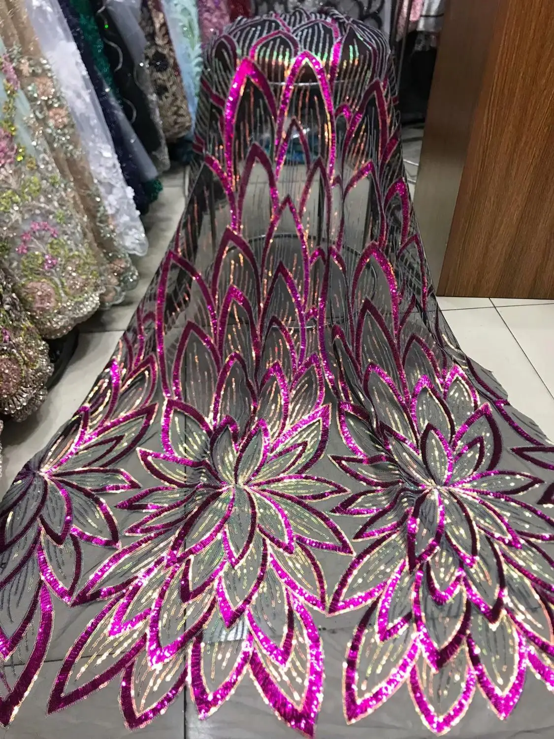 Красное золото нигерийские кружева с блестками ткани 2019 3d Африканский кружевной