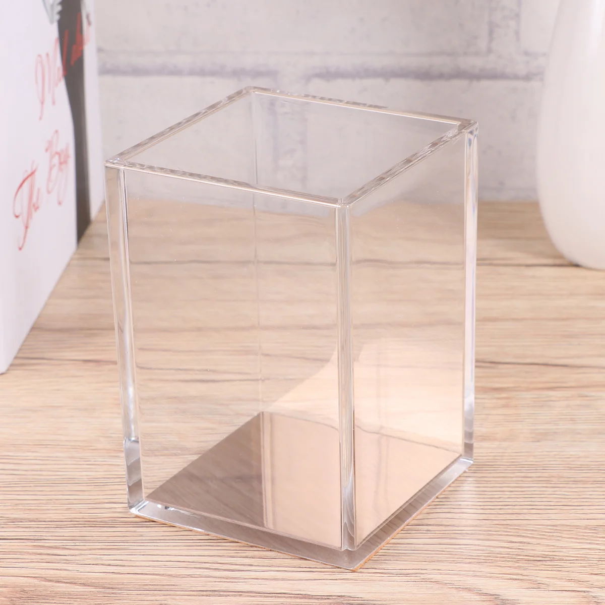 

Acrylic Pen Holder Transparent Brush Pot Pencil Container Desktop Stationery Organizer Gift (Golden)