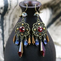 s458 fashion jewelry womens vintage earrings hollow out flower crystal rhinstone dangle earrings