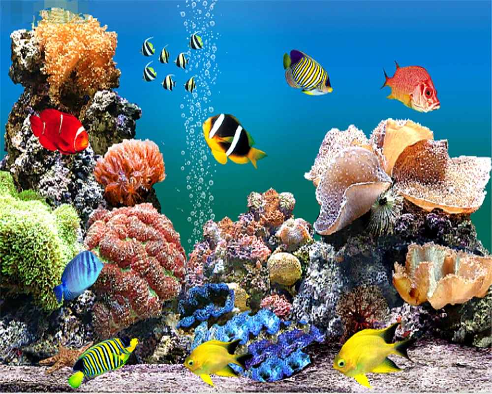 

beibehang Custom Silk Wallpaper Fashion Classic Blue Underwater World TV Background Wallpaper Home Decoration 3D Papel De Parede