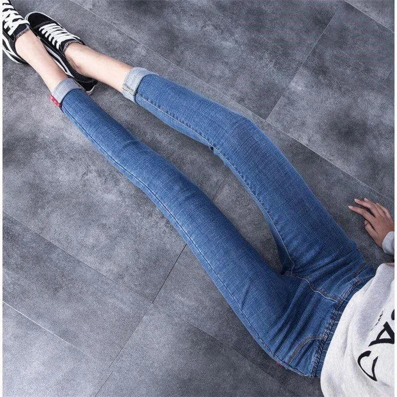 

High-waisted Jeans WOMEN'S Pants Korean-style Slimming Skinny Pencil Pants Stretch Elastic Waist Skinny Pants