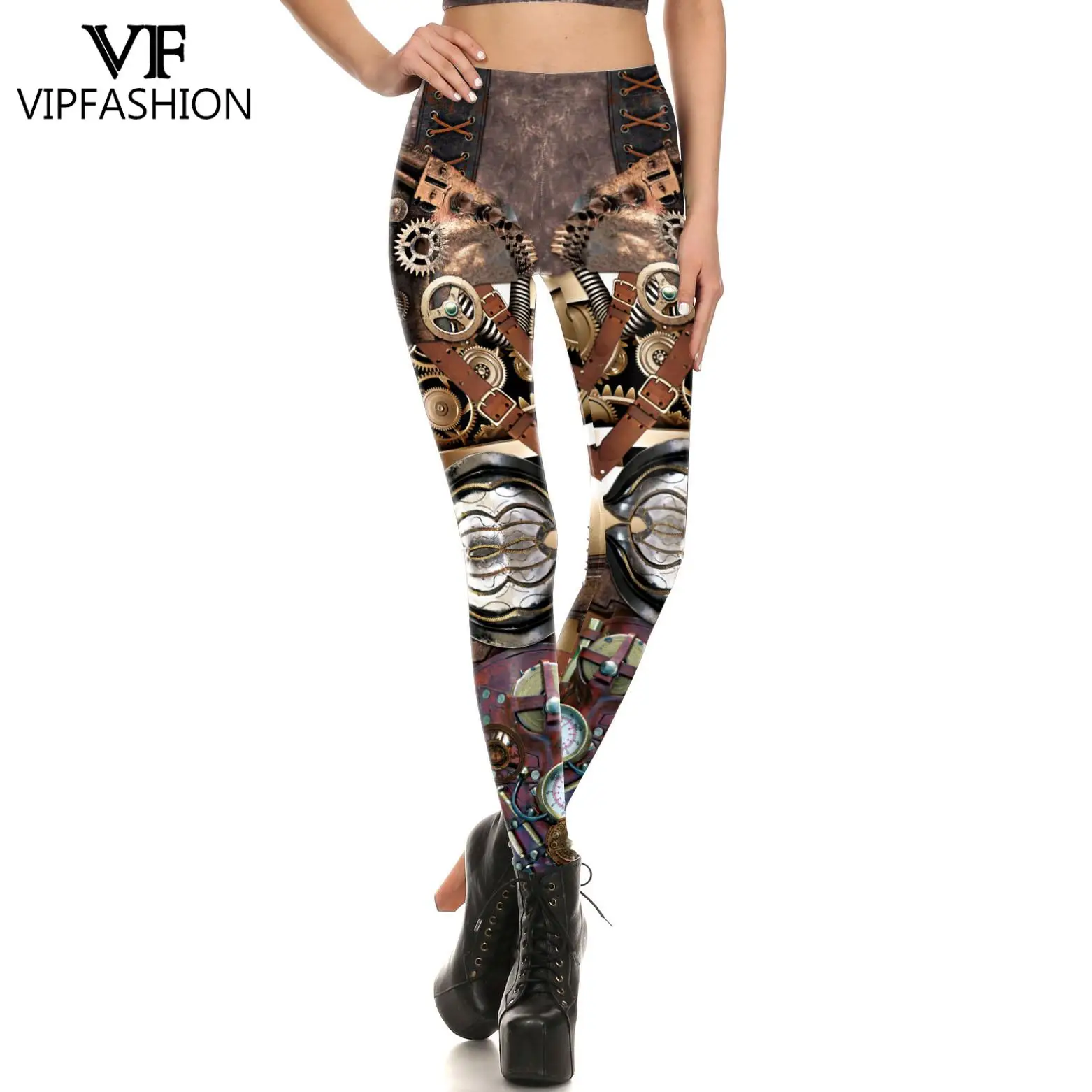 

VIP FASHION Summer Style Steampunk Printed Slim Workout Leggings Women 3D Printing Elastic Leggins Trousers Women