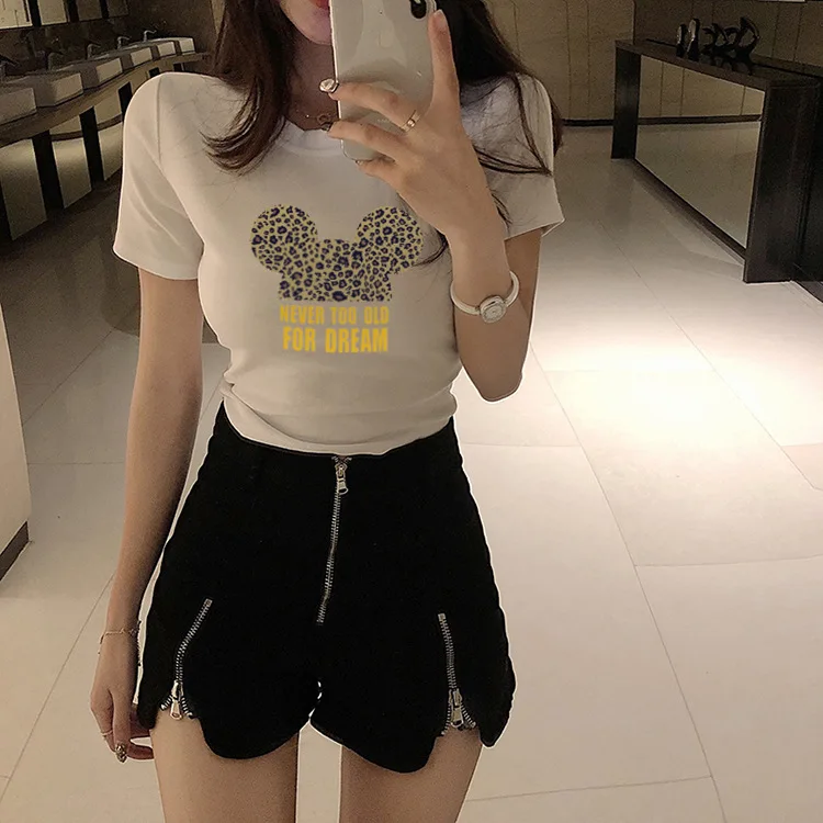 Кроп размера плюс футболка микки женские рубашки летние топы Графические