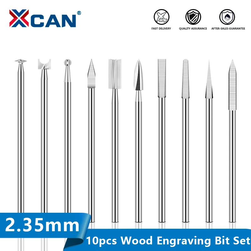 XCAN-broca para grabado en madera, cortador de fresado de 2,35mm, herramientas de perforación para carpintería, brocas para tallar cuchillos, 10 Uds.