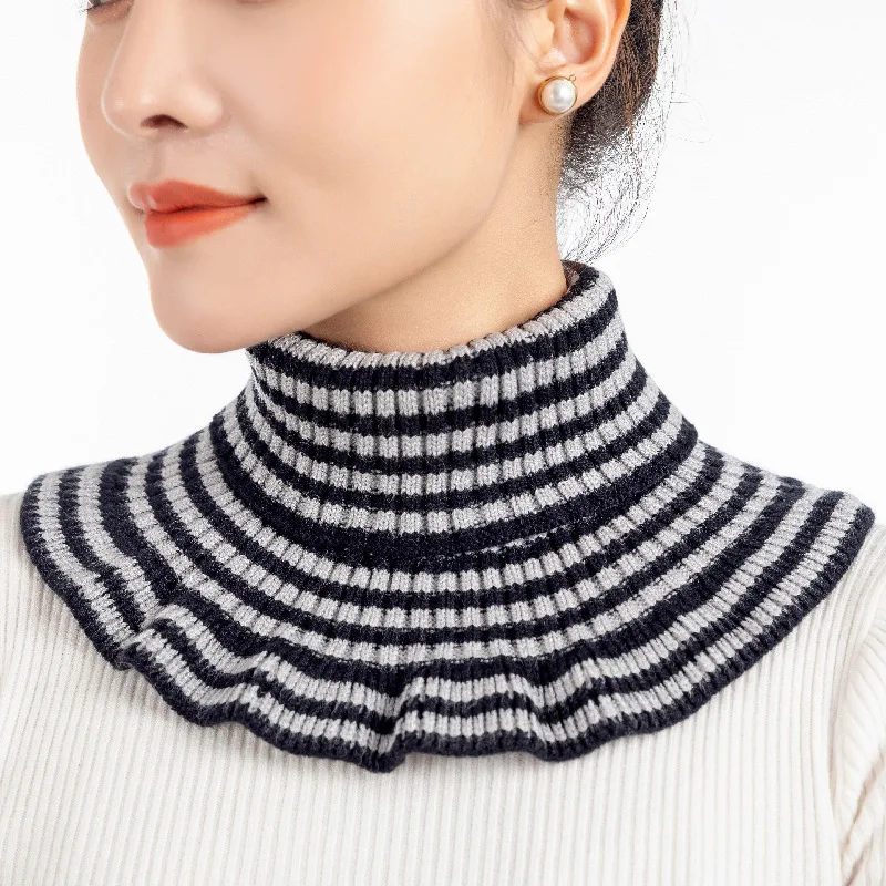

Women's Turtleneck Bib Fake Collar Winter Warm Striped Protect Cervical Spine False Collar Girls Knitted Neck Guard Accessory