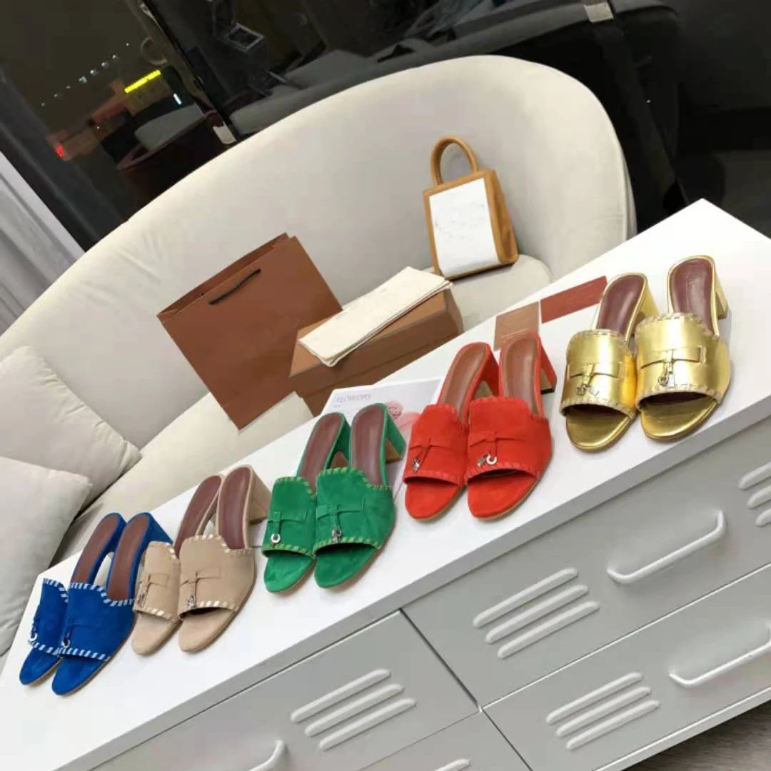 

Vallu 2021 summer new leather, hand-woven edging, fashionable and versatile mid-heel comfortable sandals