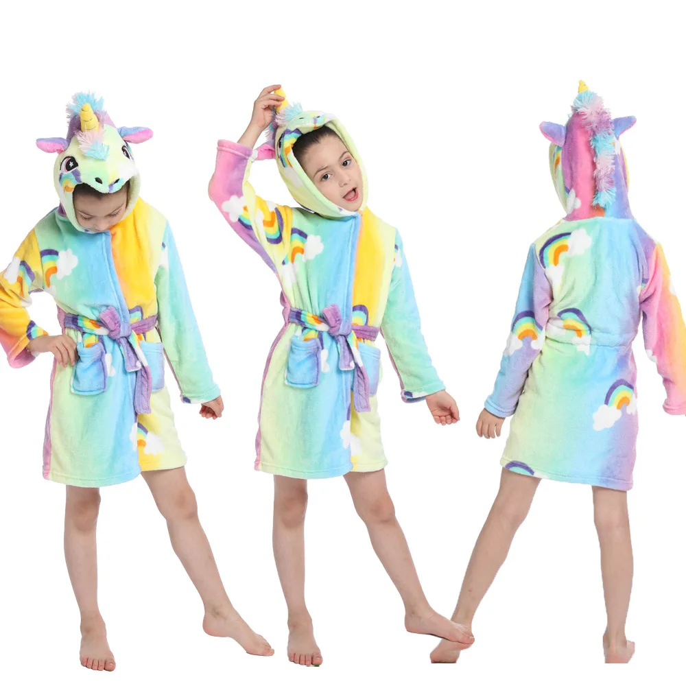 

Winter Kids Unicorn Flannel Robe for Girls Pajamas Animal Hooded Children Bathrobe Sleepwear Kids Dressing Gown Baby NightGowns