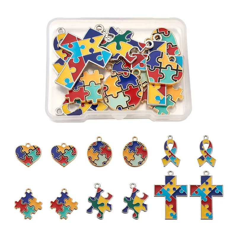 

Pandahall 12pcs/box Alloy Enamel Pendants Charms Heart Cross with Puzzle for Jewelry Making DIY Bracelet Necklace Craft Finding