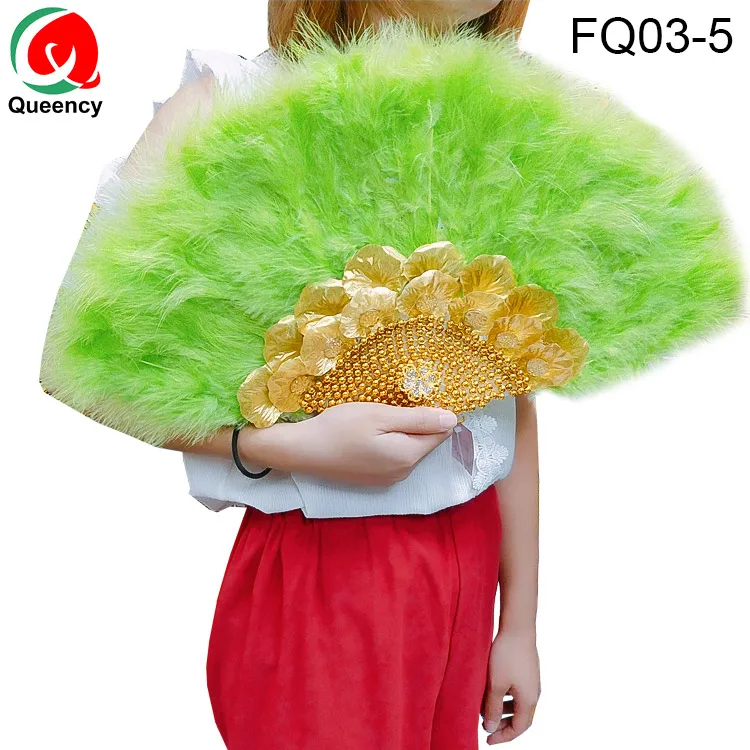 

FQ03-Customized 5PCS /bag Free shipping New style African Soft Feather Hand Fan and Gold Handle Dance Fans for Party wedding