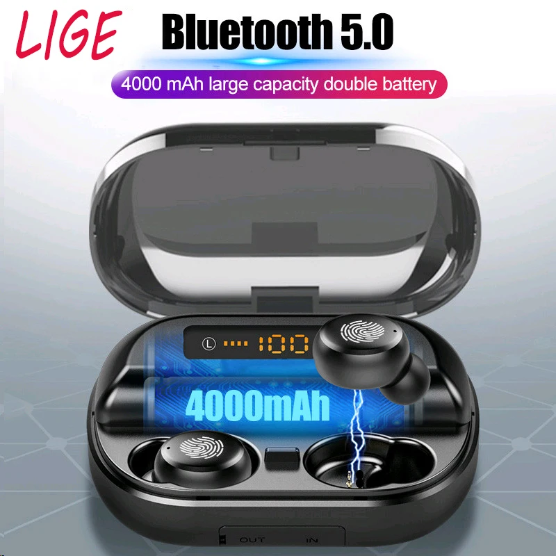 LIGE TWS стереонаушники Bluetooth 5 0 9D беспроводные наушники IPX7 водонепроницаемые